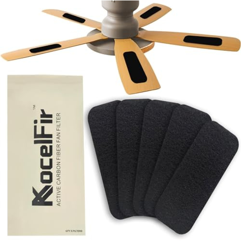KocelFir Ceiling Fan Filters for Blades, 5-Pack Activated Coconut Shell Carbon Ceiling Fan Air Filter, Easily Sticks on Ceiling Fan Blade Top, Invisible, Aesthetic and Universal Ceiling Fan Filter