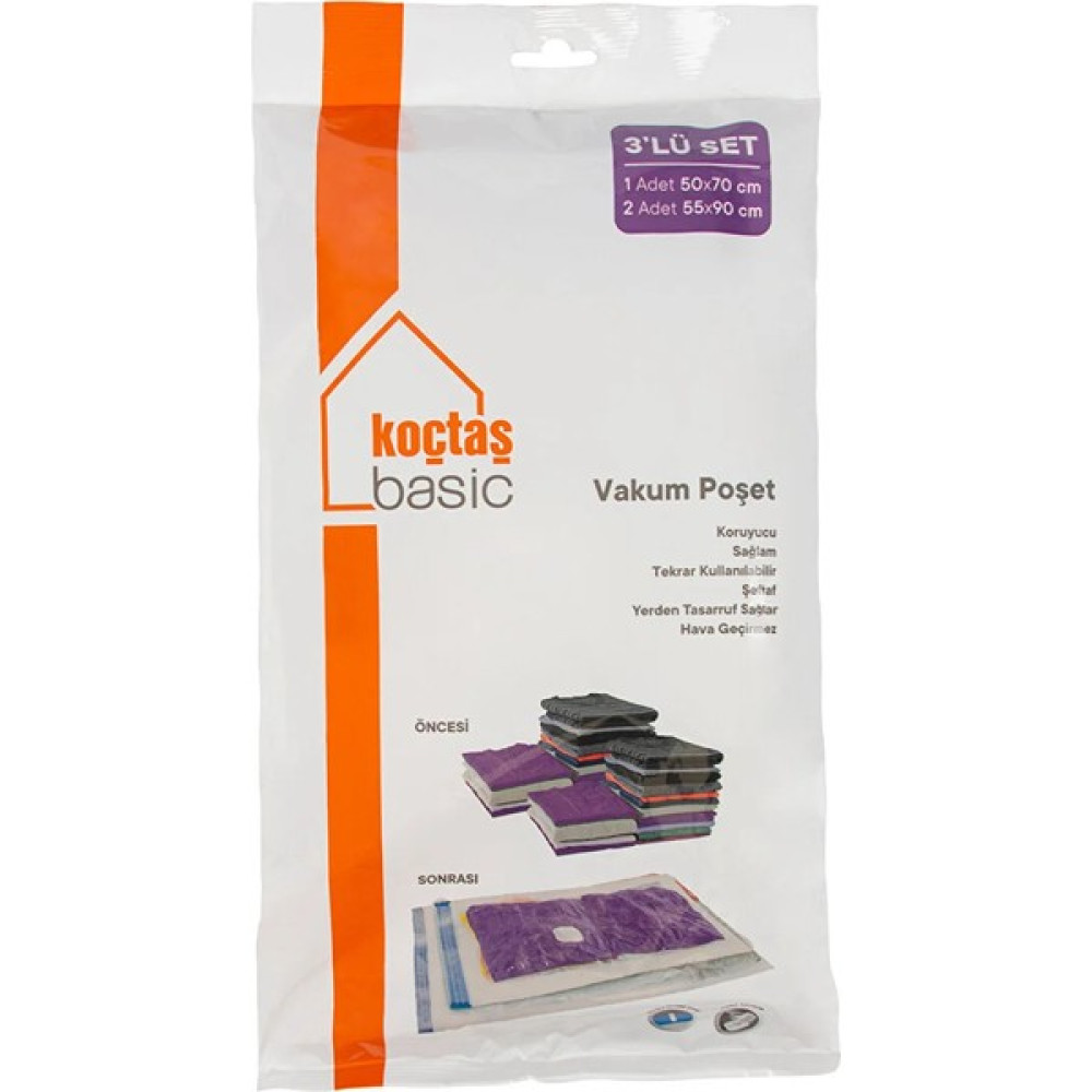 Koçtaş 3'lü Vakum Poşet 1 Adet 50X70 & 2 Adet 55X90 Hava Kaçırmaz/ A+ Kalite/ Kışlık & Yazlık Düzenleyici Hurç Fiyatı