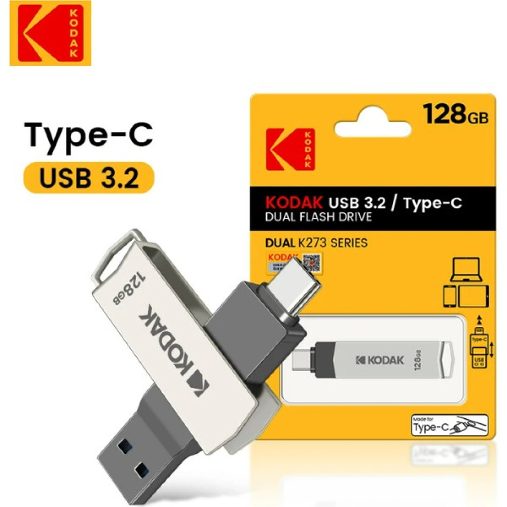 Kodak Dual USB 3.2 128 GB Dual - Gri Metal Flash Bellekler Fiyatı