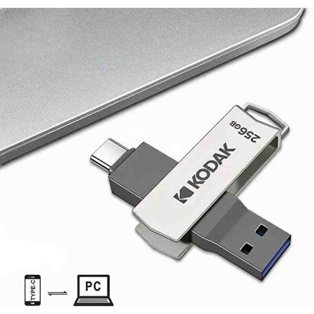 Kodak K273 256Gb.128GB.64Gb.Type-C ve USB 3.2 Yüksek Hızlı USB Flash Bellek Otg Çift Giriş Metal Sağlam ve Orjinal - Gri Metal - 64 GB Flash Bellekler Fiyatı