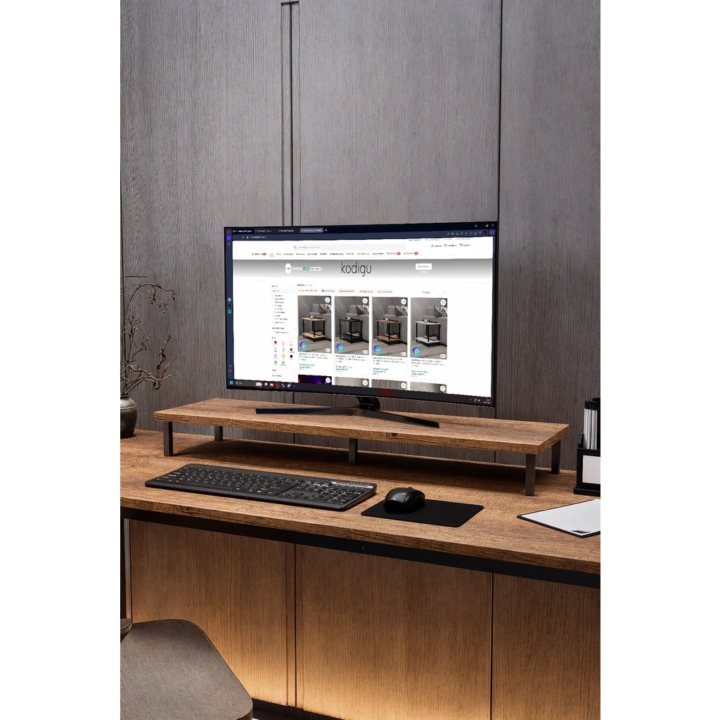 KODIGU 90X20CM Monitör Standı | Ergonomik Monitör Standı | Boyun Için Monitör Standı - Ceviz Monitör Aksesuarları Fiyatı