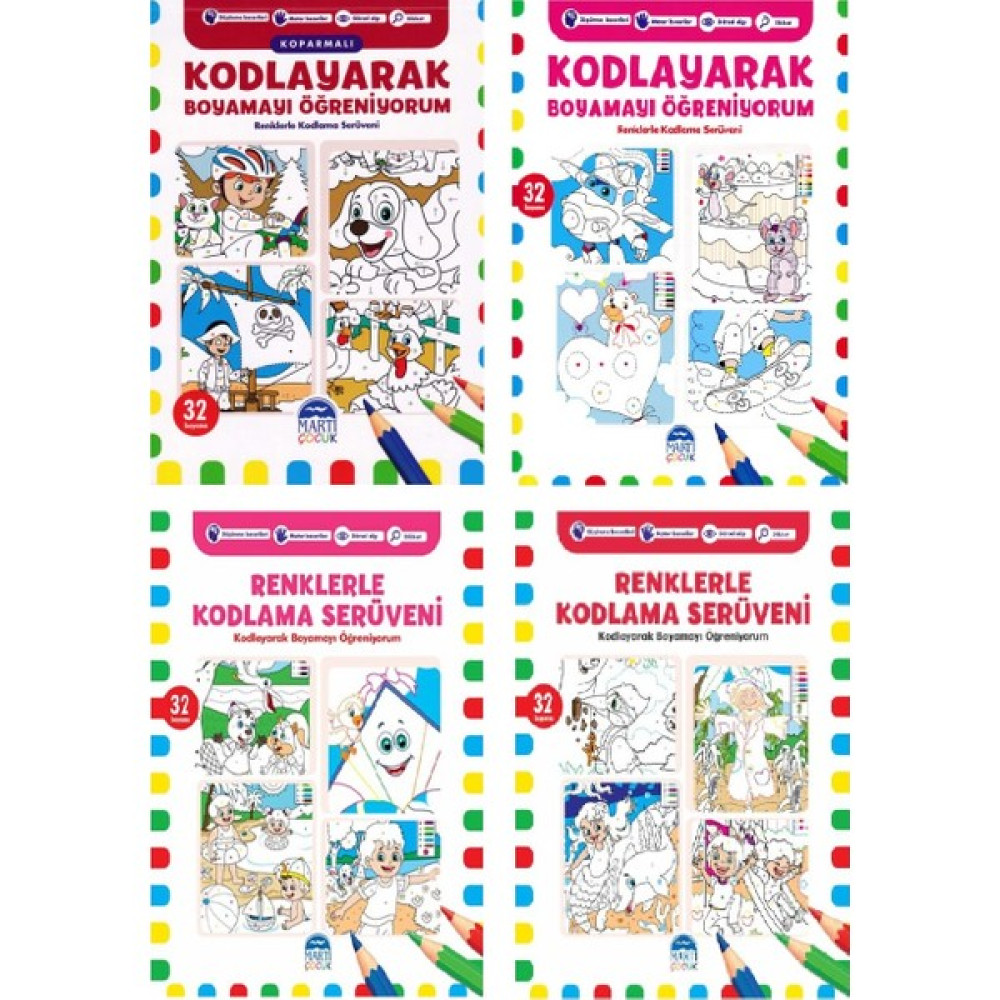 Kodlayarak Boyamayı Öğreniyorum + Renklerle Kodlama Serüveni 4 Kitap A4 Boy Okul Öncesi Eğitici & Öğretici Kitaplar Fiyatı
