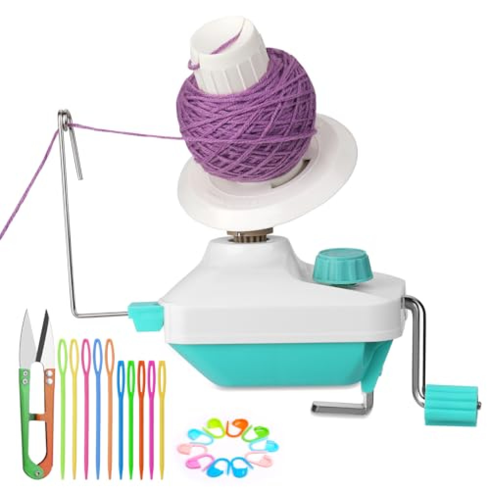 Kogyxe Yarn Winder, Yarn Ball Winder, Hand-Operated Easy-to-Install Yarn Cake Winder Spinner, Knitting Yarn Roller with Yarn Needles Set for Crocheting, The Helper for Knitting Lovers