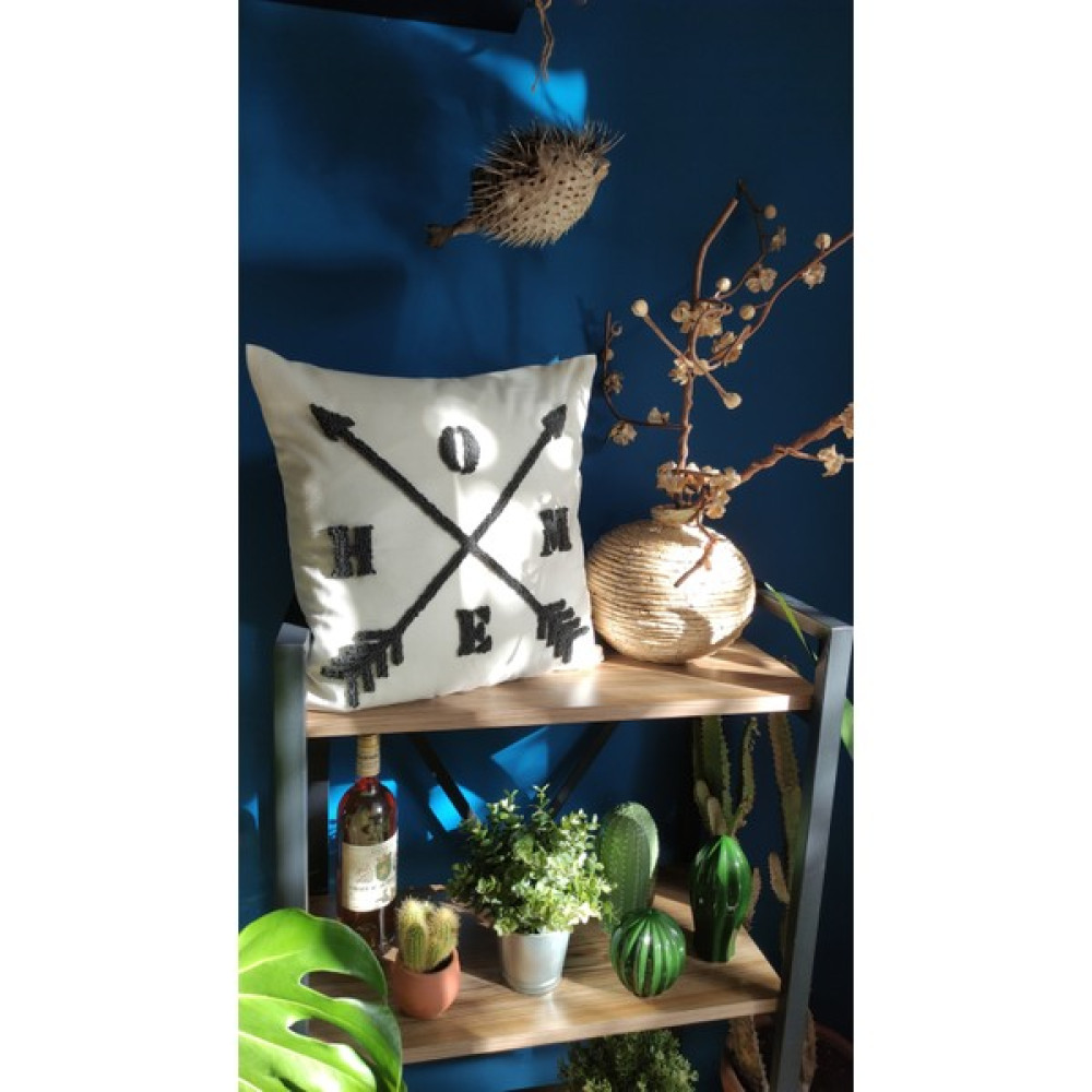 Koi Shop Home Punch ( Panç ) Kırlent Kılıfı El Yapımı - 42 x 42 cm - Beyaz - Koyu Gri Kırlent / Mobilya Yastığı Fiyatı
