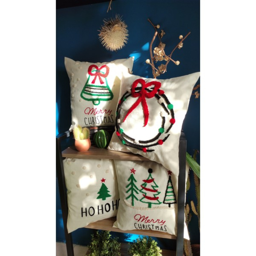Koi Shop Noel Team 4 Lü Punch ( Panç ) Kırlent Kılıfı El Yapımı - 42 x 42 cm - Yeşil - Kırmızı Kırlent / Mobilya Yastığı Fiyatı