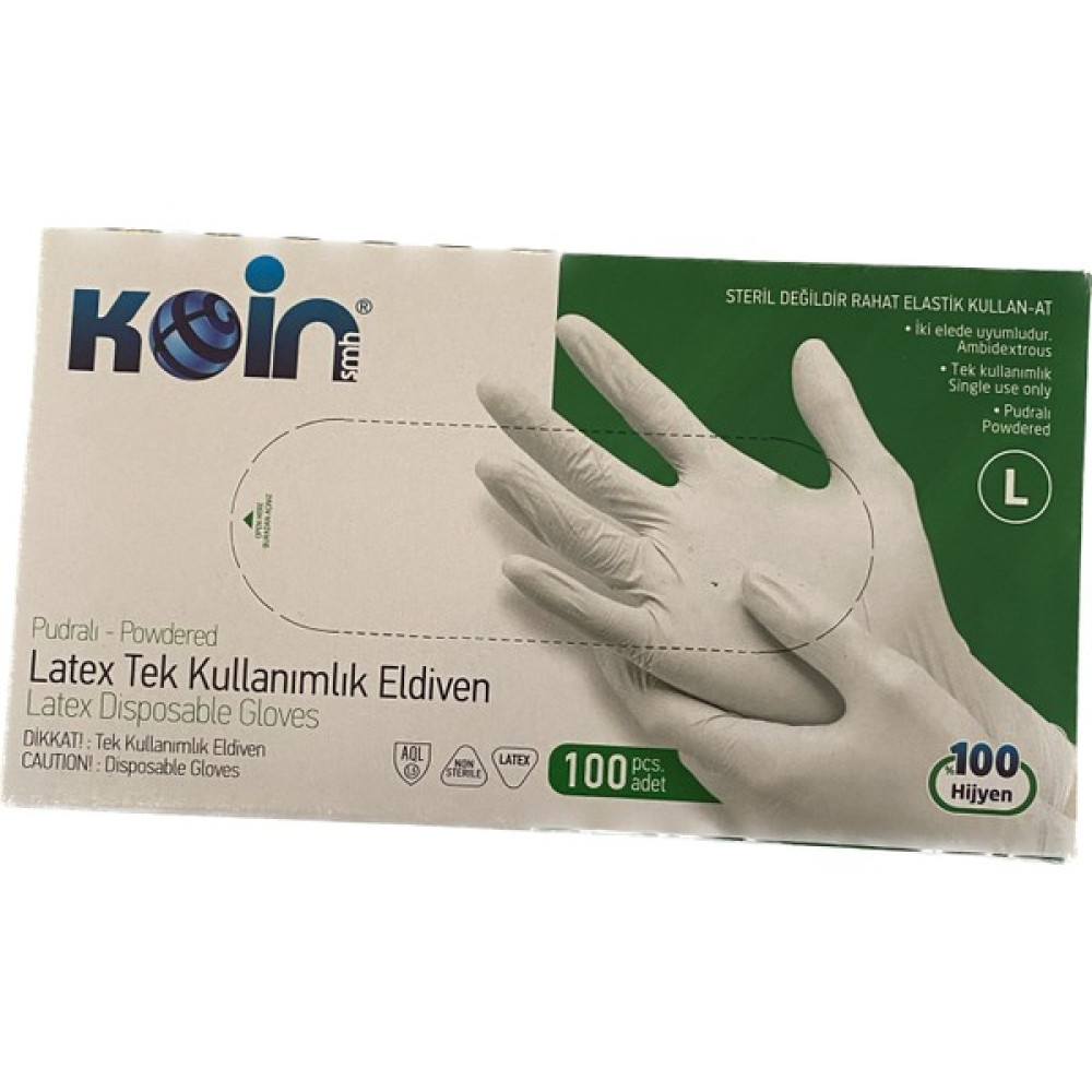Koinsmh Lateks Pudralı Muayene Eldiven (L Beden) - L Temizlik Malzemeleri Fiyatı