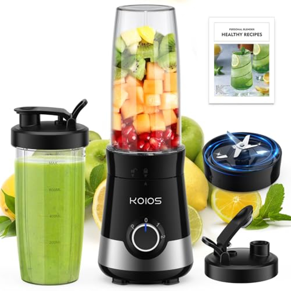KOIOS Smoothie Blender, 900W Blenders for Kitchen with 27oz No-BPA Portable Bottles and Spout Lids, 3 Modes Personal Mixer Blender for Shakes Smoothies Frozen Drinks, Nutritious Recipe, Black Kitchen Robots Fiyatı