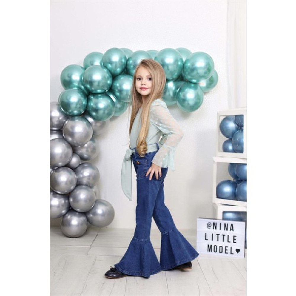 Kokoş Bebek New Season Kolu Tül Detaylı Bluz ve Ispanyol Paça Kot Pantolon Takım Kız Çocuk Giyim Takımı Fiyatı