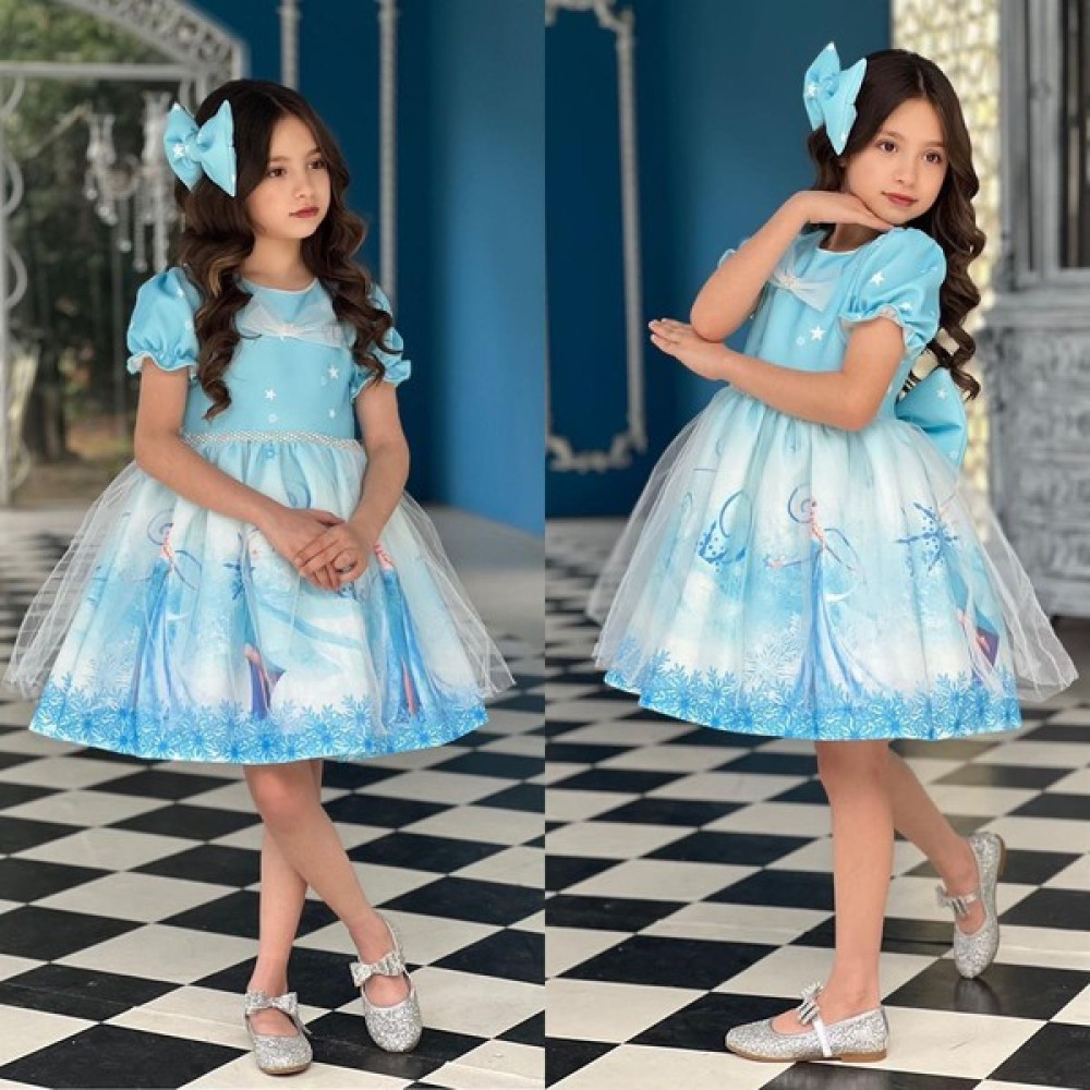 Kokoş Bebek Prenseslerimize Elsa Digital Baskılı Hayal Tüllü Tokalı Inci Detaylı Abiye Elbise Fiyatı