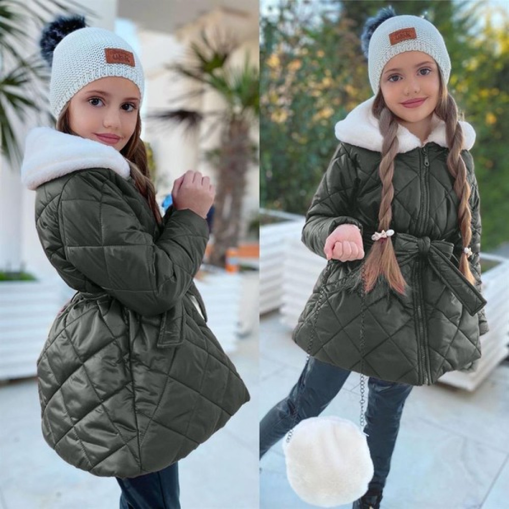 Kokoş Bebek Tam 3 Parça Elyaf Dolgulu Içi Peluş Yaka Ithal Kürk Mont, Bere, Çanta Kız Çocuk Mont Fiyatı