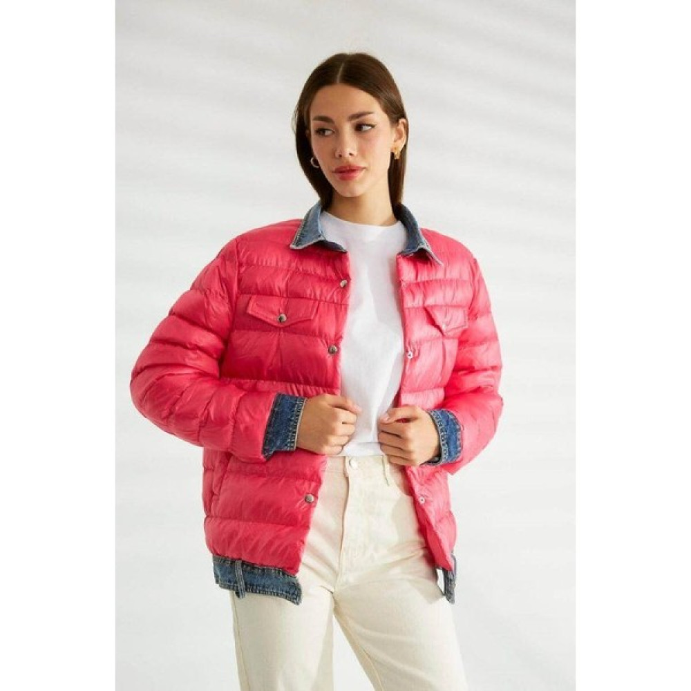 Kokoşum Butik 89844 Jean Detaylı Cepli Şişme Mont Fuşya HBCV00005KZKKI Kadın Kaban Fiyatı