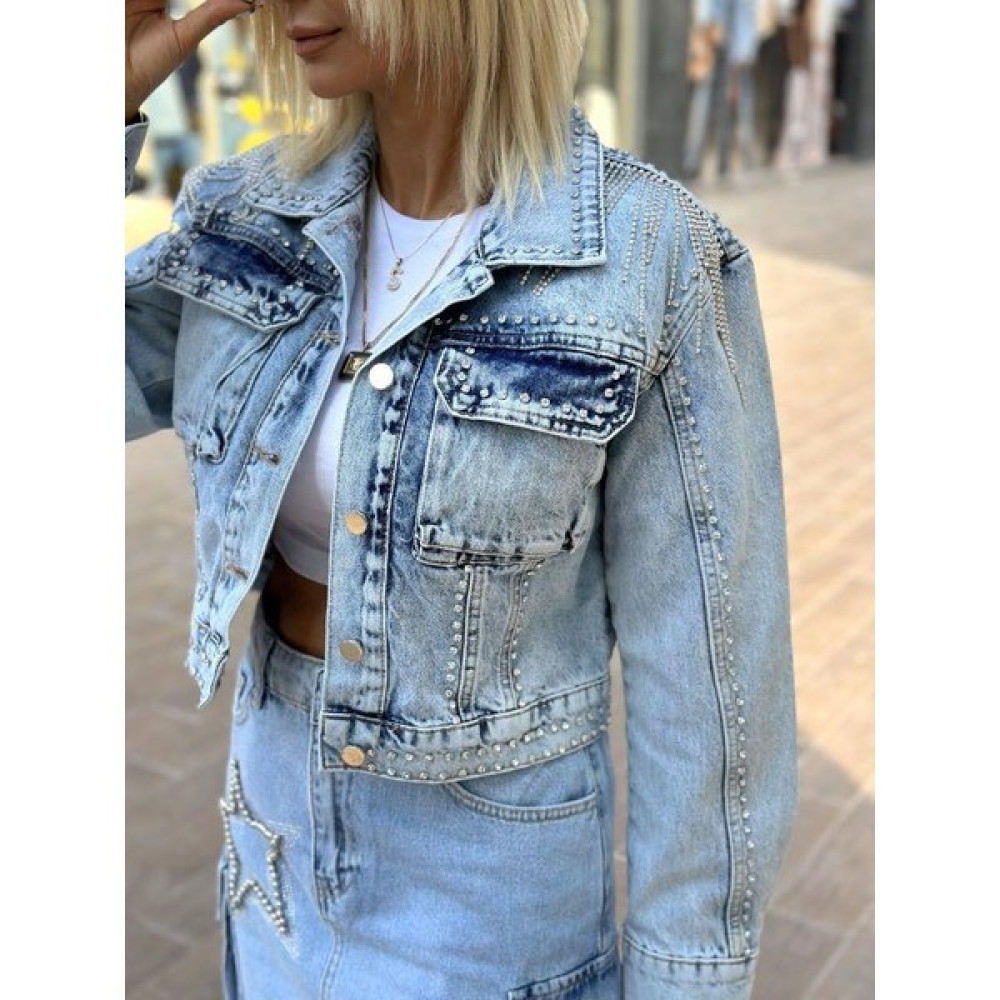 Kokoşum Butik 99357 Iri Taşlı Jean Ceket Mavi Kadın Trençkot Fiyatı
