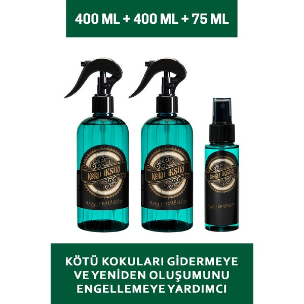 Koku İksiri Bütün Kötü Kokulara Son 3 Lü Set 2 Adet 400 ml 1 Adet Araba Boy 75 ml Koku Giderici 875ML Oda Kokusu Fiyatı