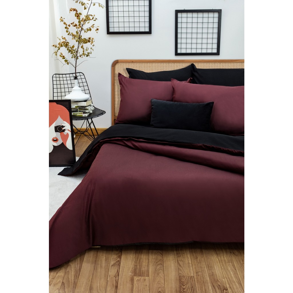 Kolay Ütü Tek Kişilik Nevresim Takımı (120X200 Siyah Lastikli Çarşaf+Yorgan Kılıfı+Y.kılıfı) Bordo - 120 x 200 cm Nevresim Takımı Fiyatı