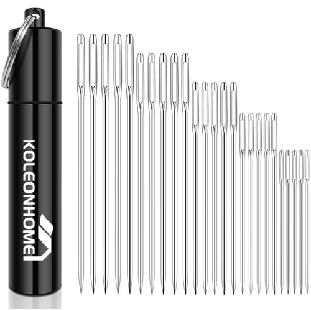 KOLEONHOME Large Eye Sewing Needles,60 Pieces,Embroidery Needles,5 Sizes,Needles for Sewing,Embroidery Needles for Hand Sewing,Big Eye Sewing Needles with Aluminum Storage Tube
