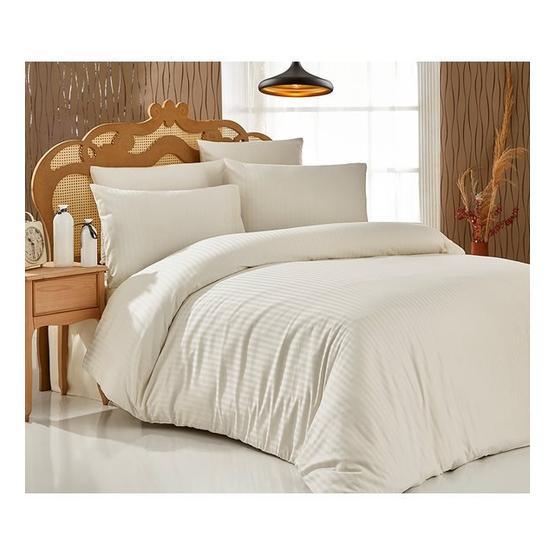 Komfort Home 2 Adet Krem Çizgili Pamuk Saten Yastık Kılıfı