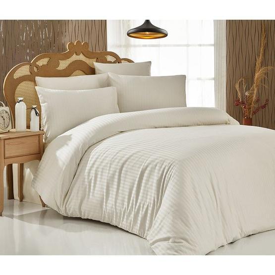 Komfort Home 2 Adet Krem Çizgili Pamuk Saten Yastık Kılıfı