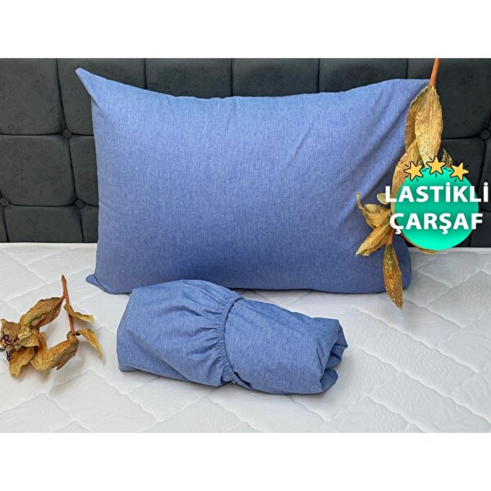 Komfort Home Tek Kişilik Ipliği Boyalı Pamuk Kumaş Lastikli Çarşaf Setleri (Yüksekliği 40 Cm) - 120x200 CM - Mavi Çarşaf Fiyatı