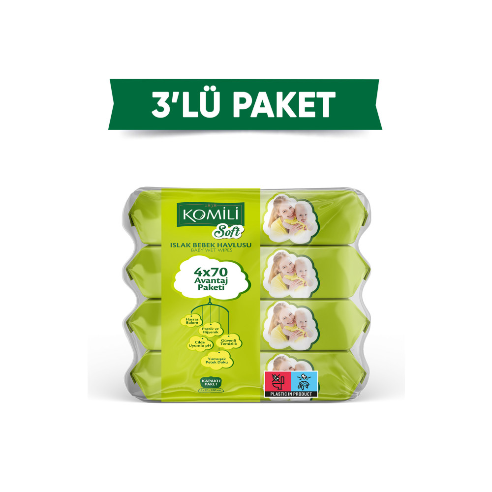 Komili  Soft Islak Havlu 4 X 70 - 3lü Paket - 840 Yaprak Bebek Mendil-Islak Mendil Fiyatı