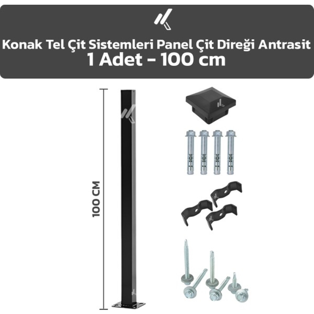 KONAK TEL ÇİT SİSTEMLERİ 1 ADET PANEL ÇİT DİREĞİ 100 CM AKSESUARLAR DAHİL - Antrasit Oto Boyaları Fiyatı