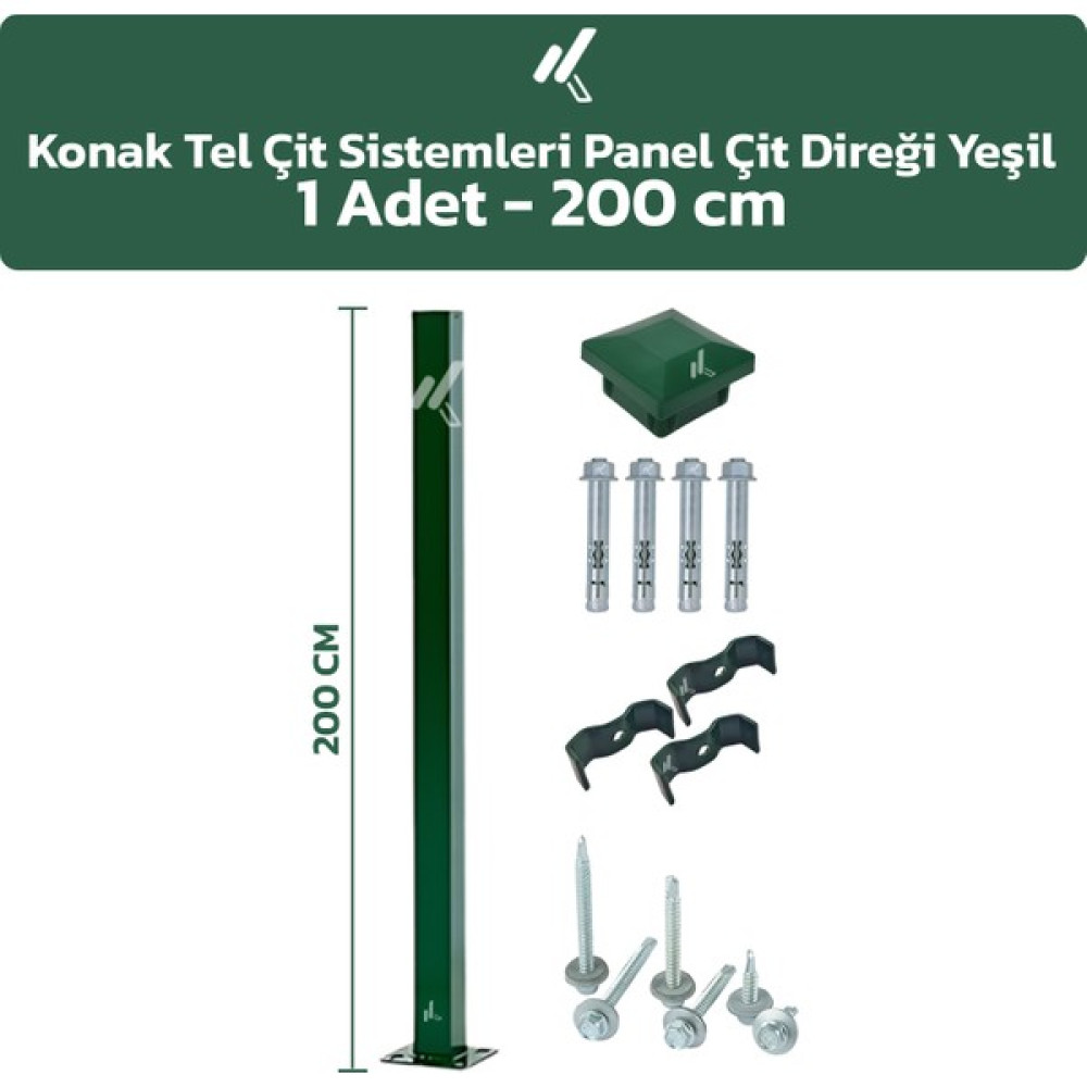 KONAK TEL ÇİT SİSTEMLERİ 1 ADET PANEL ÇİT DİREĞİ 200 CM AKSESUARLAR DAHİL - Yeşil Oto Boyaları Fiyatı