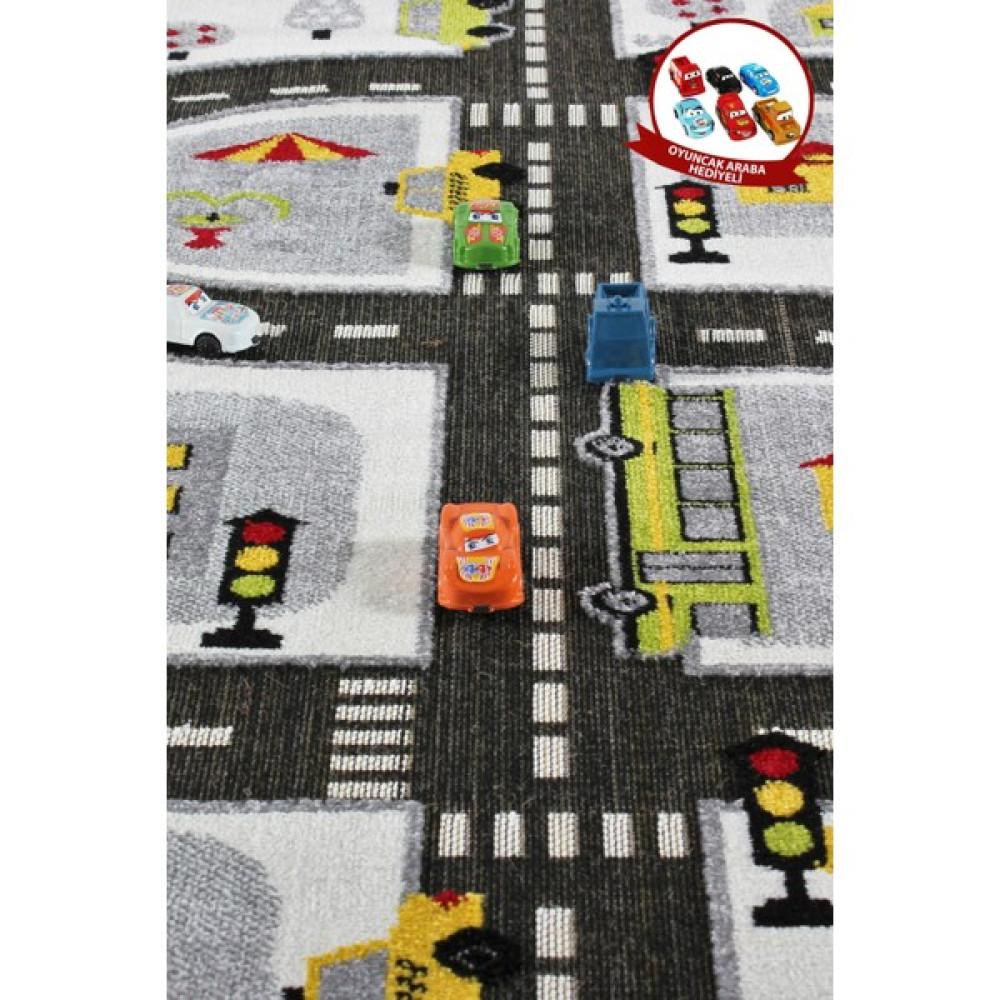 Konfor Halı 3 Boyutlu Beyaz Trafik Arabalı Dokuma Çocuk Oyun Halısı - 140 x 200 cm Bebek Odası Halı Fiyatı