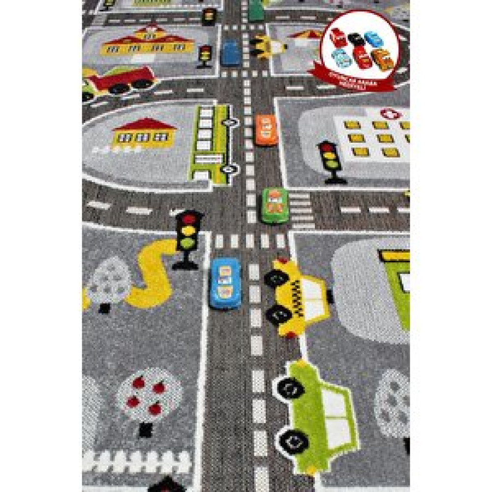 Konfor Halı 3 Boyutlu Gri Trafik Arabalı Ana Okulu Kreş Halısı Dokuma Çocuk Oyun Halısı 160x230 cm Bebek Odası Halı Fiyatı