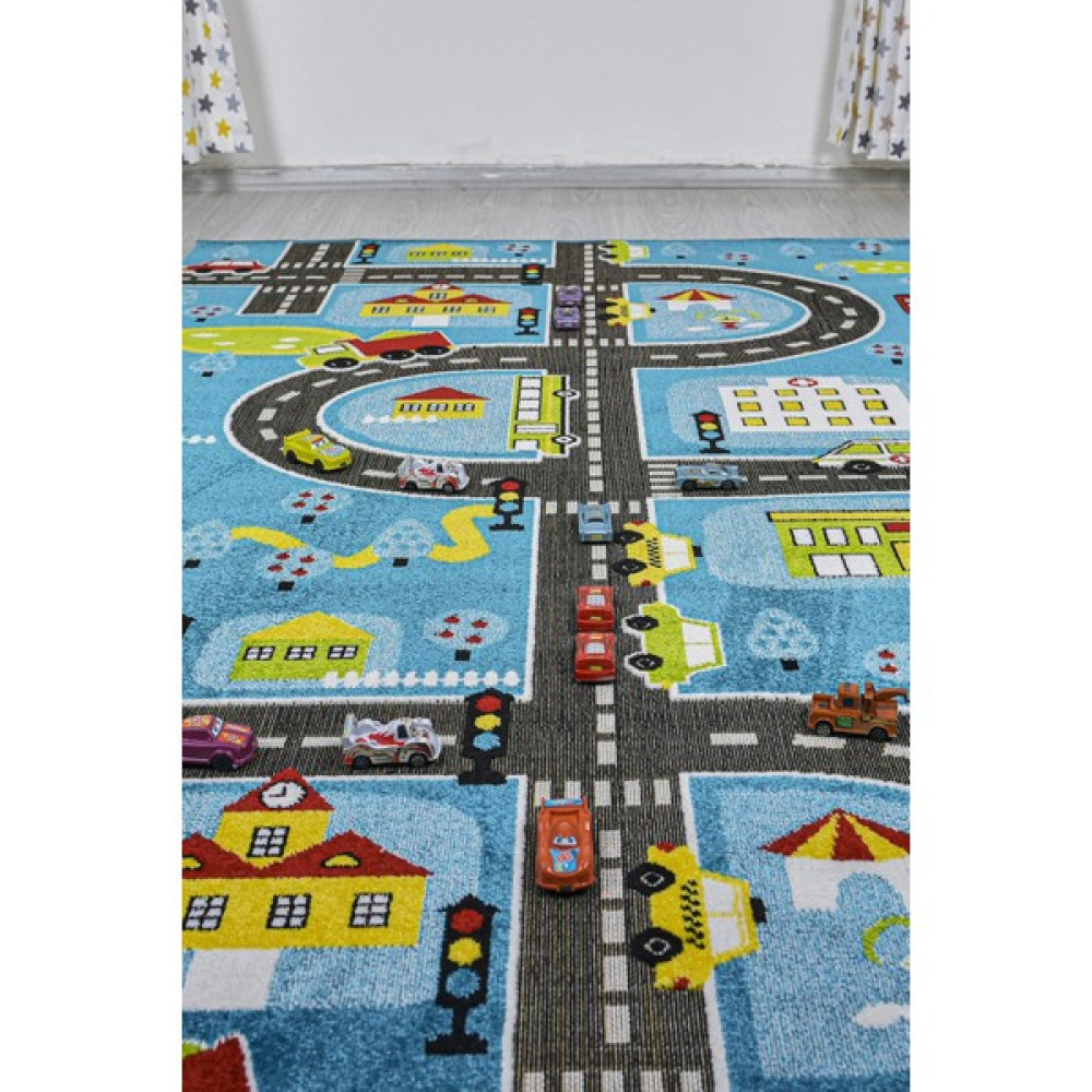 Konfor Halı 3 Boyutlu Mavi Trafik Arabalı Dokuma Çocuk Oyun Halısı 80 x 150 cm Bebek Odası Halı Fiyatı