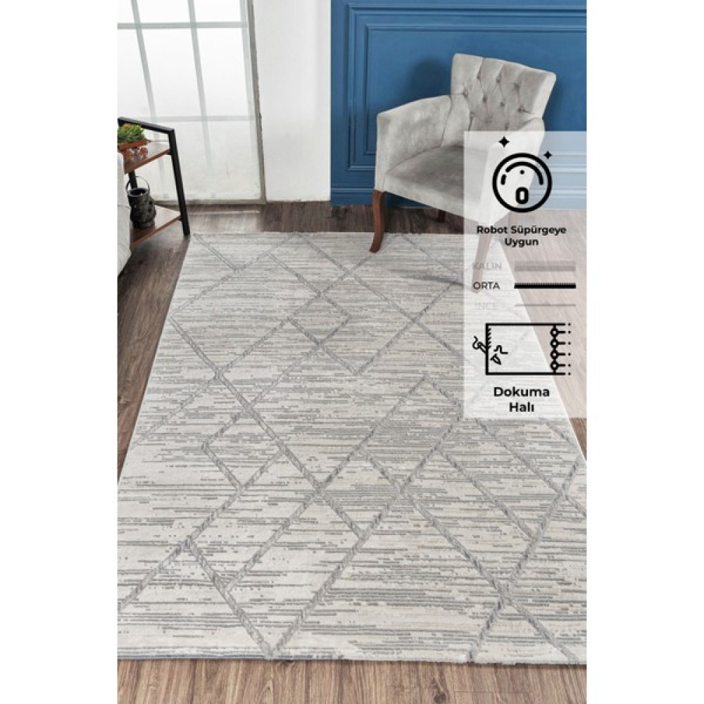 Konfor Halı Konfor Motto 4587 Modern Dokuma Halı 200 x 290 cm - Gri Salon Halısı Fiyatı
