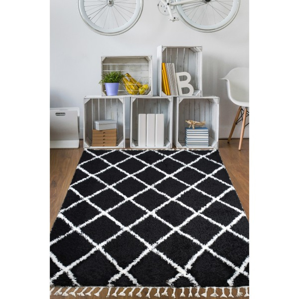 Konfor Halı Kuga Halı Siyah Beyaz Ekose Dokuma Post Halı 80 x 150 cm - 80 x 150 cm - Beyaz - Siyah Ev Tekstili Fiyatı