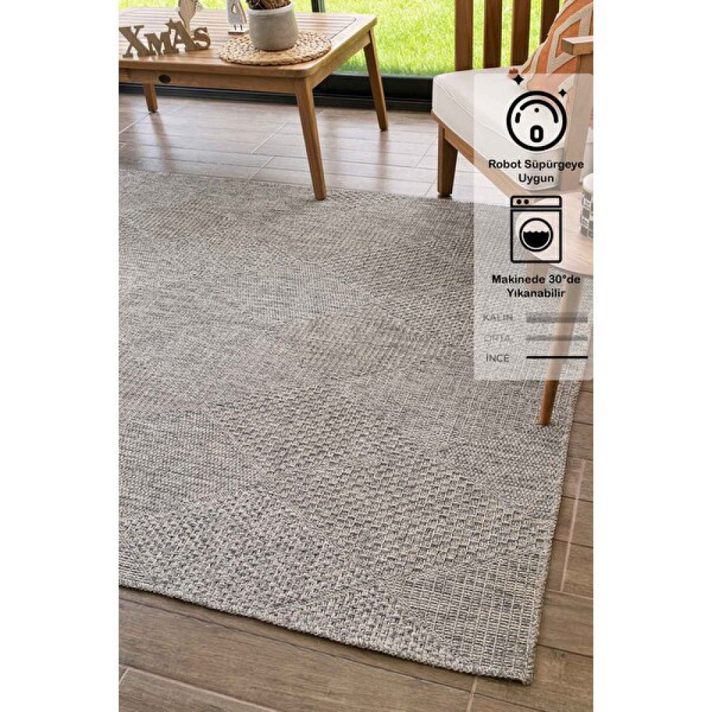 Konfor Halı Rusticana 3104 Jüt Tabanlı Modern Örme Kilim - 160 x 230 cm - Gri Salon Halısı Fiyatı