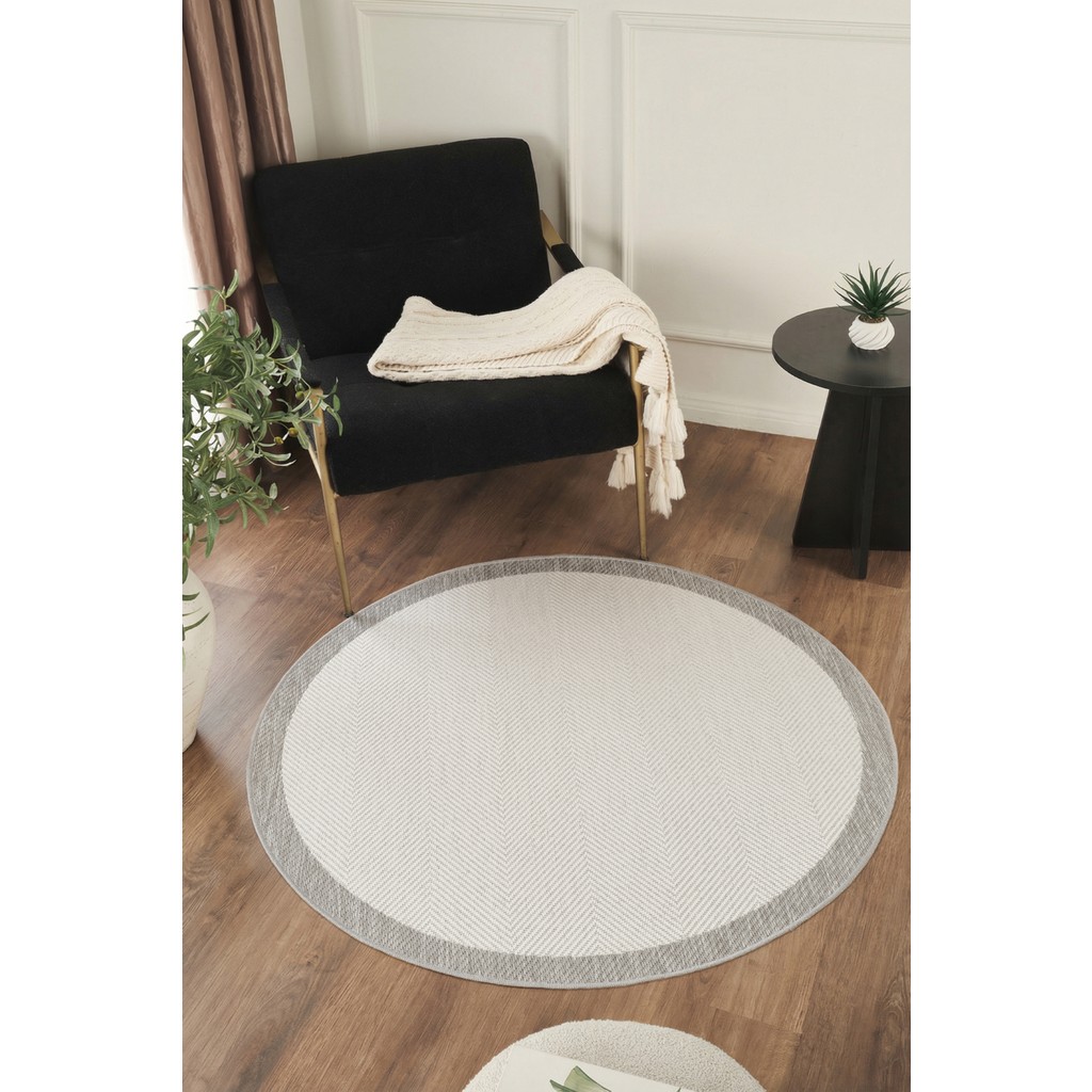 Konfor Halı Sisalux 3086 Beyaz Gri Yuvarlak Sisal Dokuma Jüt Kilim Hav Toz Vermez Mutfak Oturma Odası Halısı - 160 x 160 cm - Açık Gri - Beyaz Salon Halısı Fiyatı