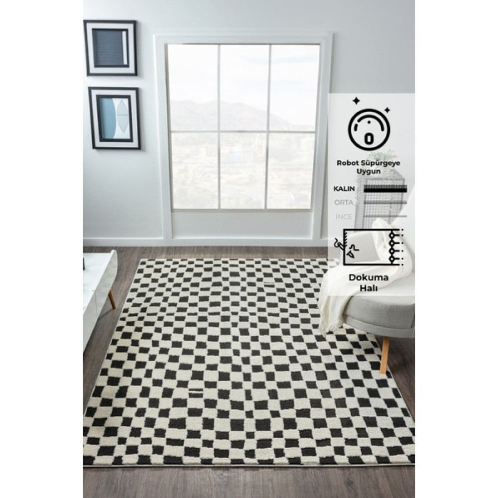 Konfor Jung 7185 Modern Dokuma Yumuşak Post Shaggy Halı - Siyah - 80 x 150 cm Salon Halısı Fiyatı