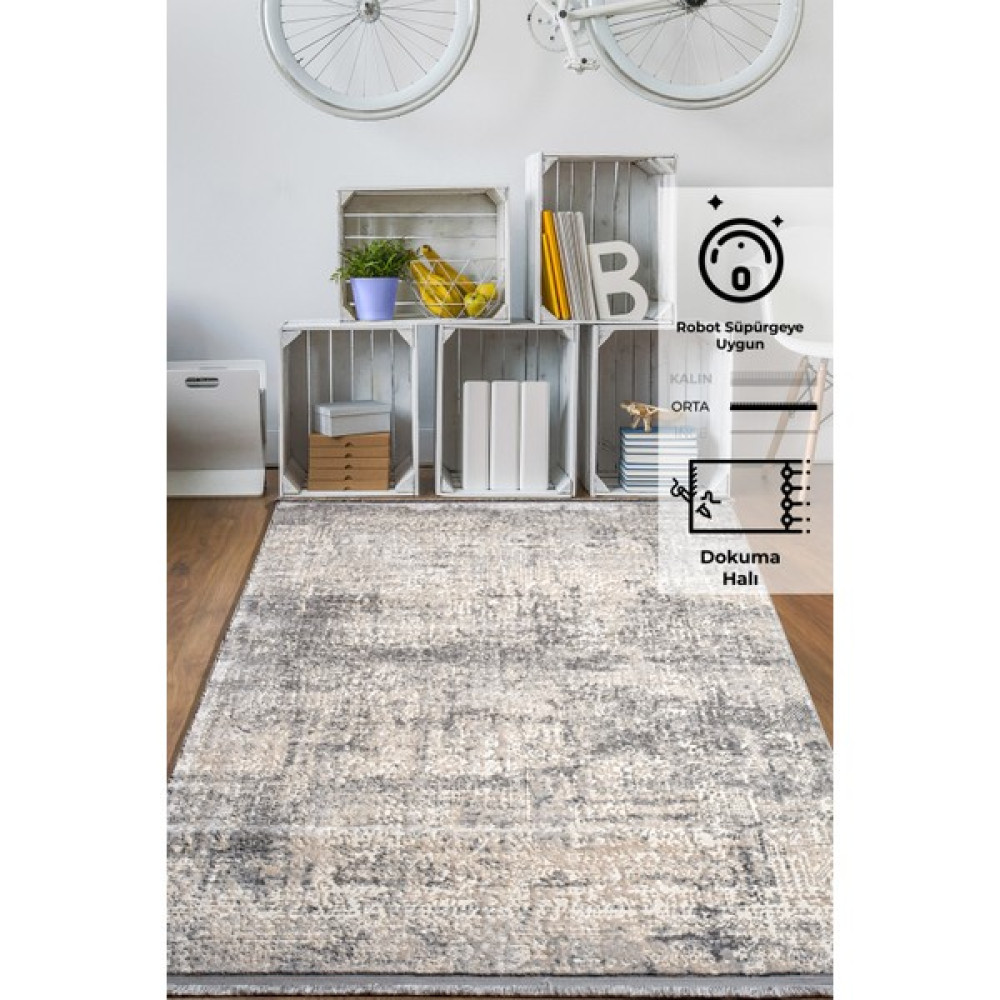 Konfor Notta 1121 Modern Dokuma Halı 80 x 150 cm - Gri Salon Halısı Fiyatı