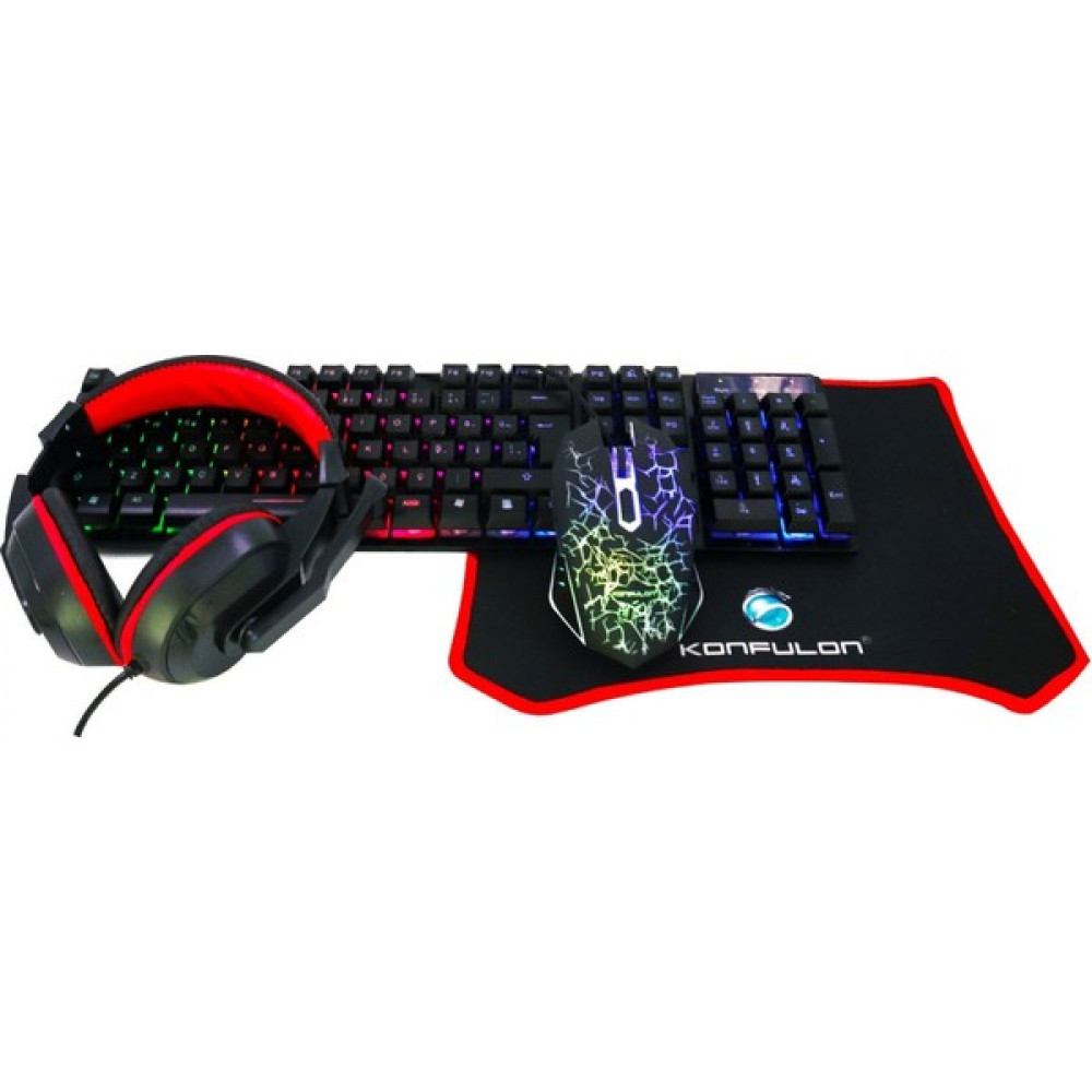 Konfulon GY102 Türkçe Q Rgb Işıklı Gaming Klavye Mouse Mousepad Oyuncu Kulaklığı 4in1 Set 327107 - Siyah Klavye - Mouse Fiyatı