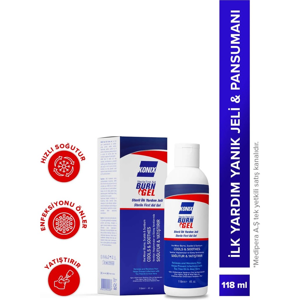 KONIX Steril İlk Yardım Yanık Jeli 118 ml Soğutma ve Yatıştırma Özelliği ile Etkili Diğer Fiyatı