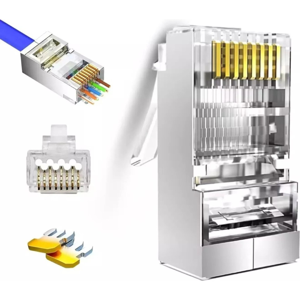 Koodmax 100 Adet - RJ45 Cat6 Metal Ez Yeni Nesil Delikli Konnektör - Çapraz Pinli (Easy Type) Network Aksesuarları Fiyatı