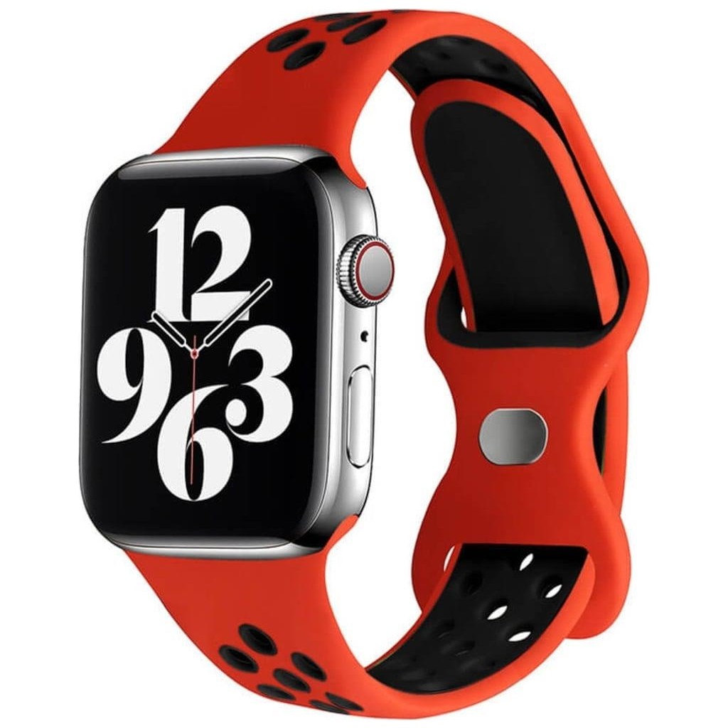 Koodmax Apple Watch M-L 38 40 41 Uyumlu Delikli Nike Spor Kordon - Kırmızı - Siyah Diğer Fiyatı