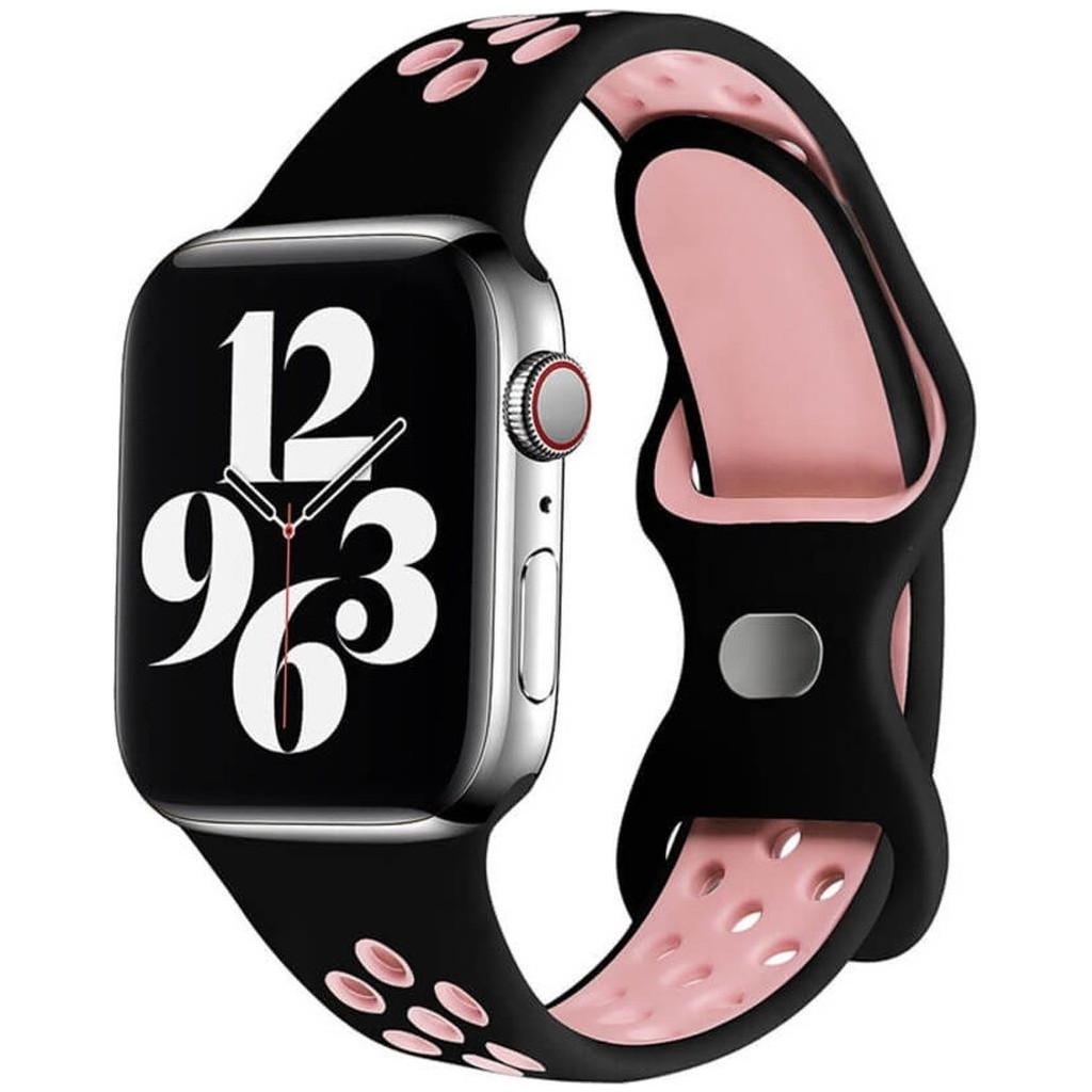 Koodmax Apple Watch M-L 38 40 41 Uyumlu Delikli Nike Spor Kordon - Siyah - Pembe Diğer Fiyatı
