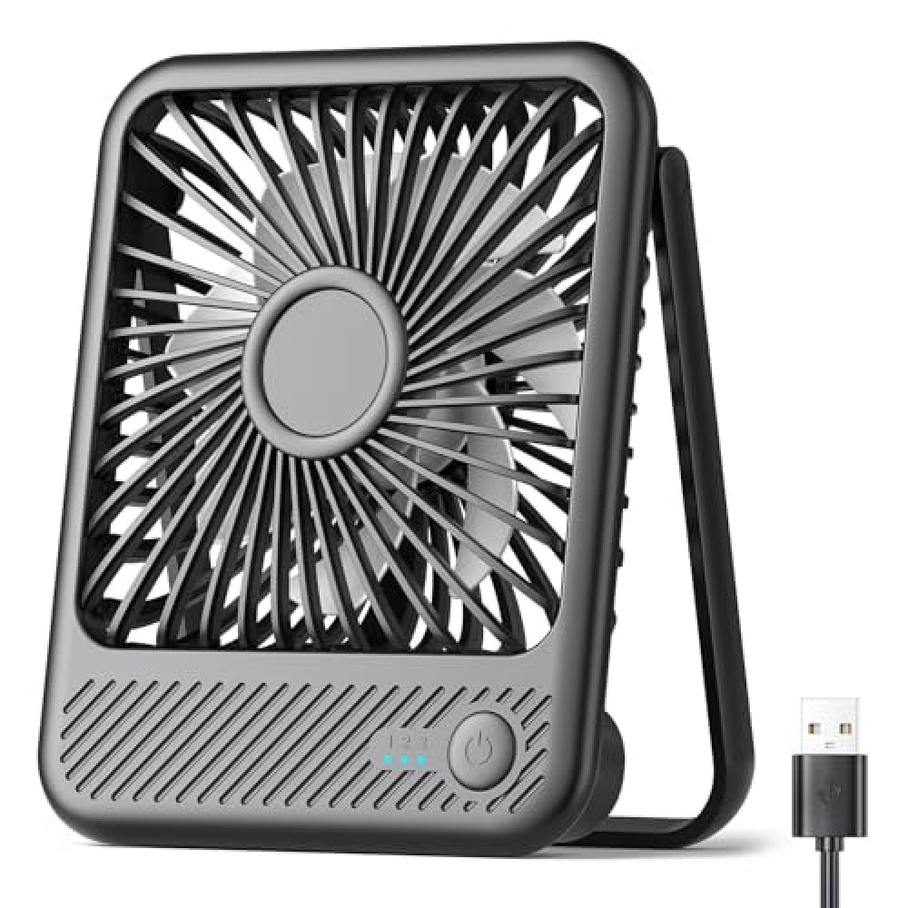 Koonie USB Desk Fan, Strong Wind Ultra Quiet Small Personal Fan with 180° Tilt Folding and 3 Speeds Adjustable, USB-C Corded Powered Mini USB Fan for Office Desktop Bedroom, 5in
