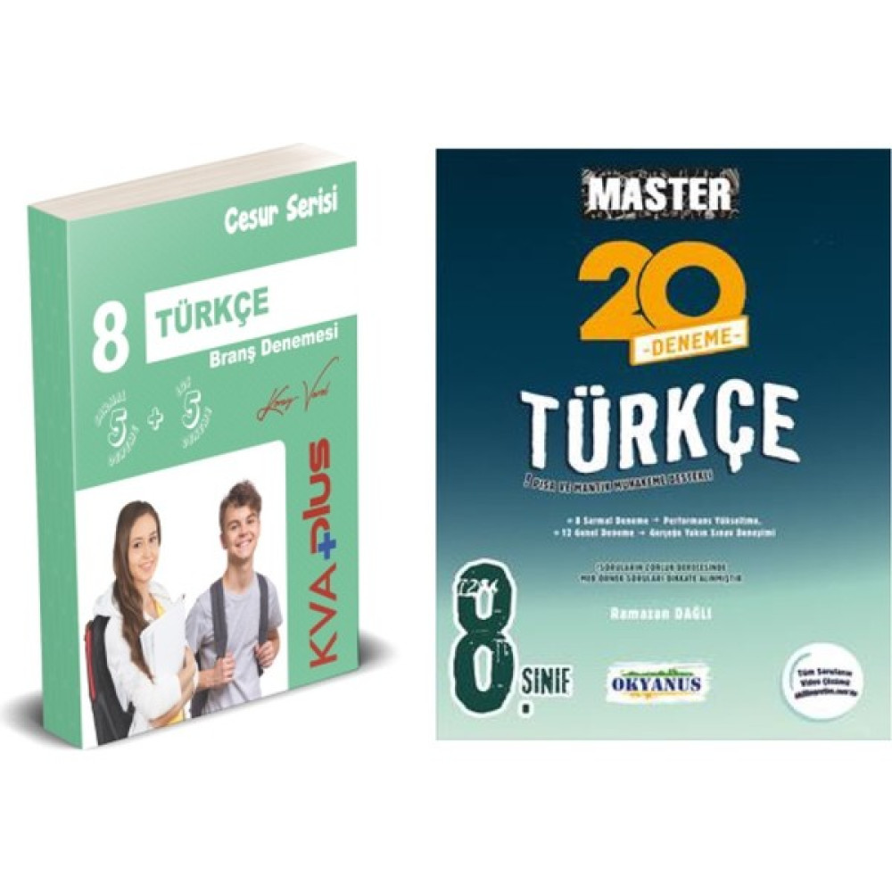 Koray Varol Akademi 8. Sınıf Kva Plus Yayınları Cesur Serisi Türkçe Deneme + Okyanus Yayınları Master Türkçe 20'li Deneme Kaynak Kitapları Fiyatı