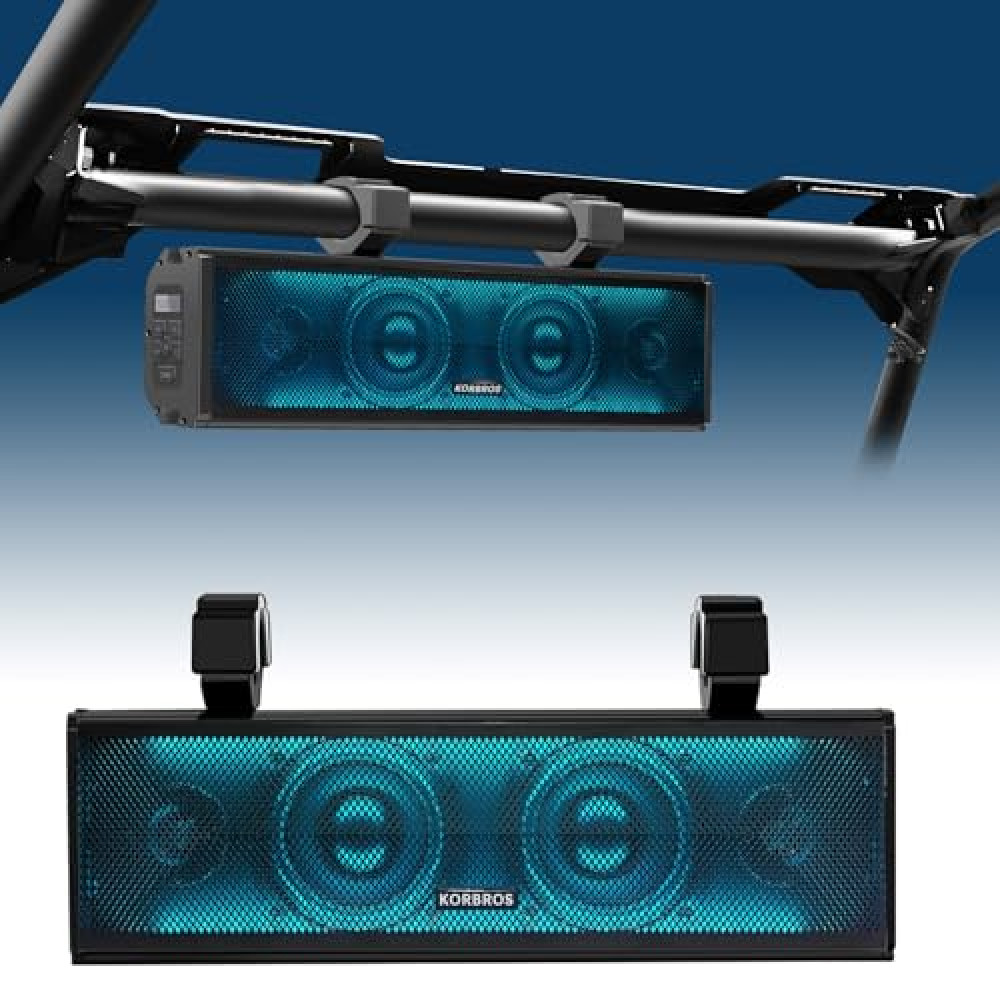 KORBROS UTV Sound Bar,17 Inch Golf Cart SoundBar Bluetooth with RGB Lighting, IP65 4-Speaker SXS Sound Bar,Waterproof UTV Speakers Compatible with Polaris RZR Can-Am
