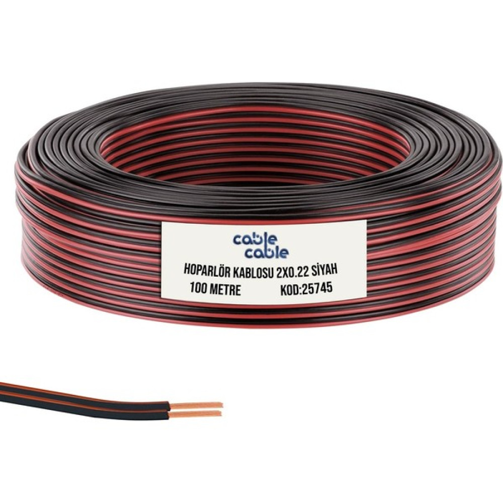 Kordon Hoparlör Kablosu 2 x 0.22 mm Siyah 100 mt Cablecable Ses Kablosu Fiyatı