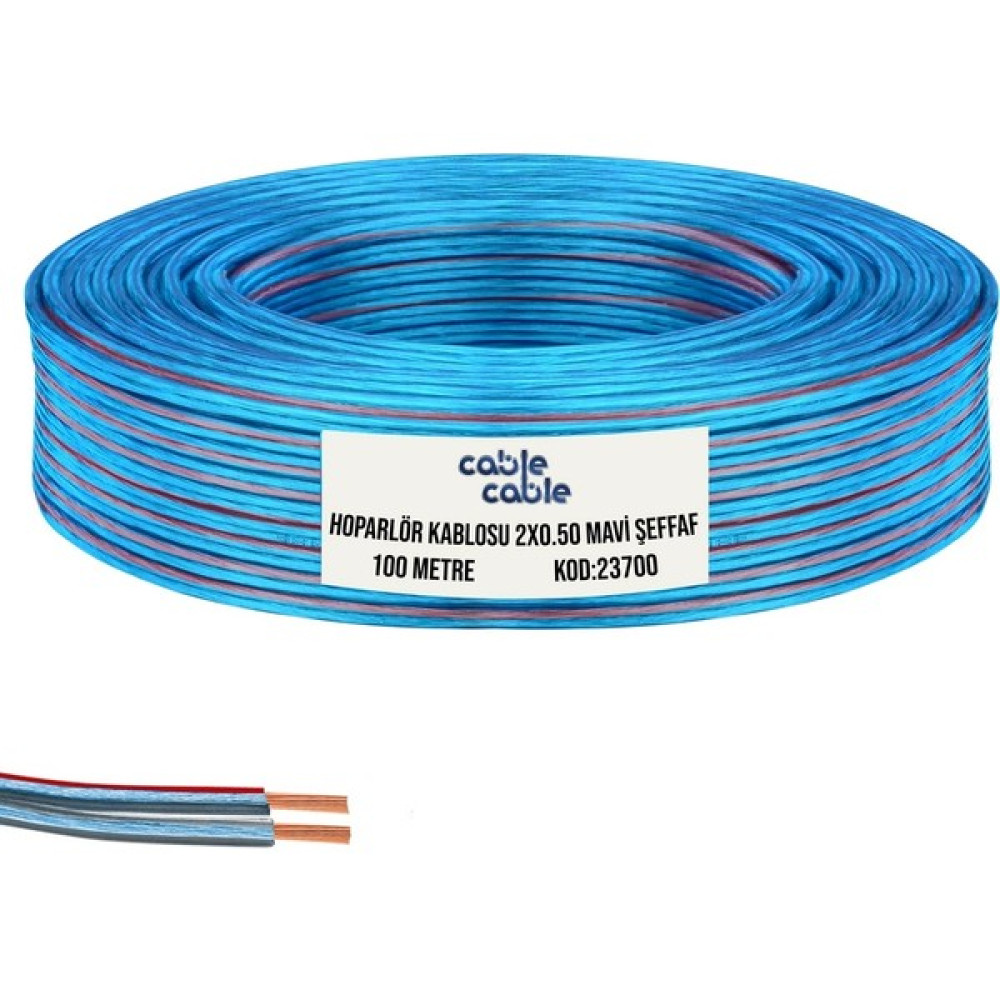 Kordon Hoparlör Kablosu 2 x 0.50 mm Mavi Şeffaf 100 mt Cablecable Ses Kablosu Fiyatı