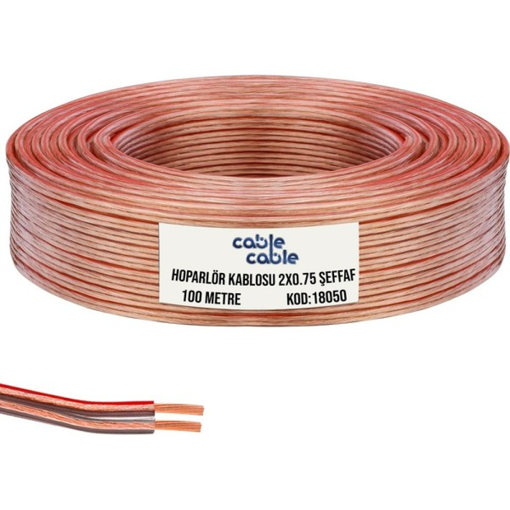 Kordon Hoparlör Kablosu 2 x 0.75 mm Şeffaf 100 mt Cablecable Ses Kablosu Fiyatı