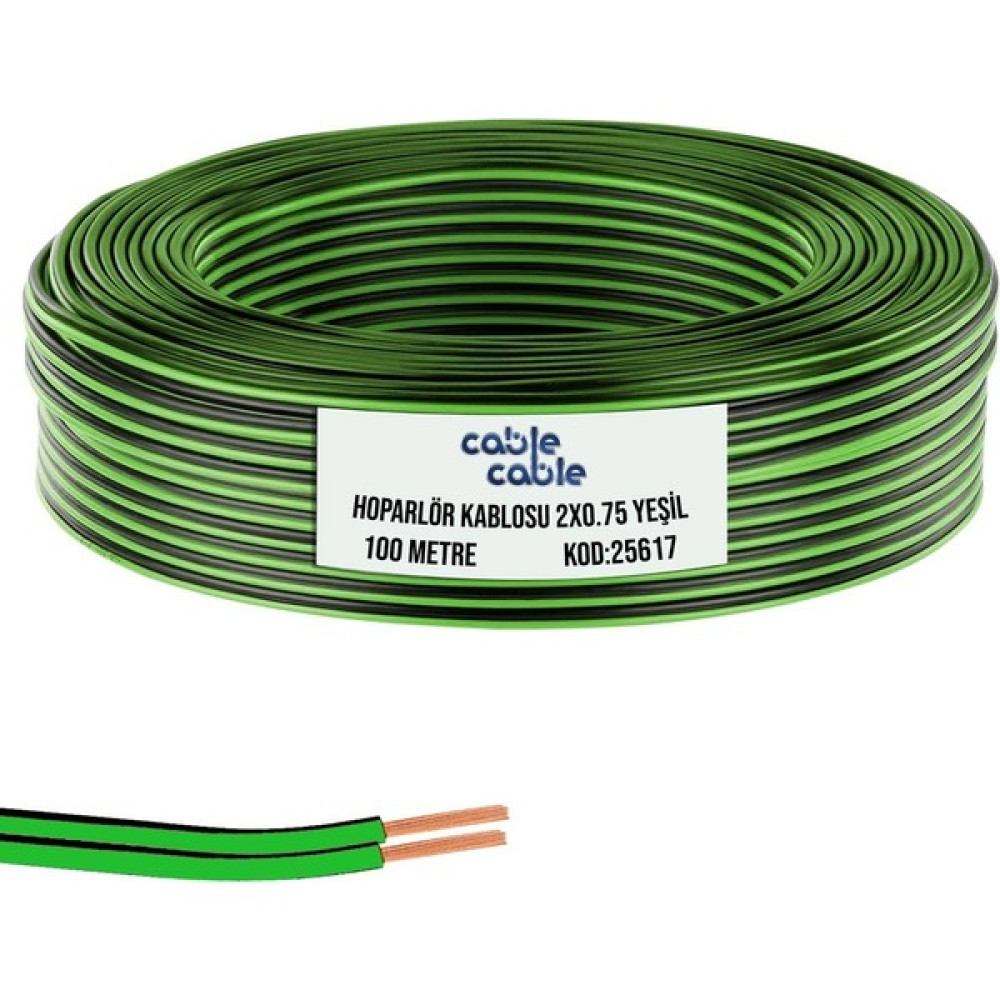Kordon Hoparlör Kablosu 2 x 0.75 mm Yeşil 100 mt Cablecable Ses Kablosu Fiyatı