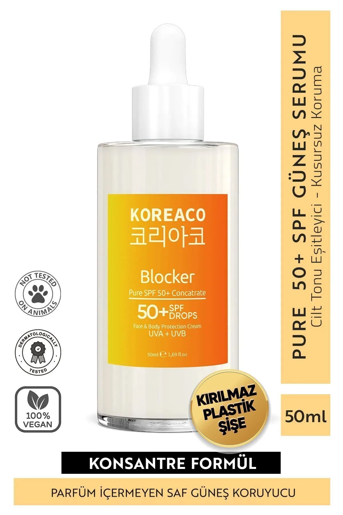 KOREACO Blocker %100 Saf SPF 50+ Suya Dayanıklı Yüksek UVB+UVA Korumalı 50ml Güneş Serumu" Güneş Kremleri ve Losyonları Fiyatı