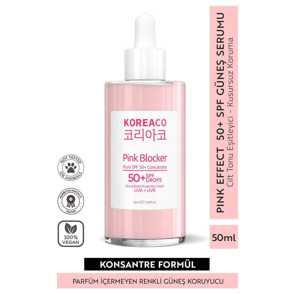 KOREACO Blocker Pink %100 Saf SPF 50+ Ton Eşitleyici Yüksek UVB+UVA Korumalı 50ml Güneş Serumu Güneş Kremleri ve Losyonları Fiyatı