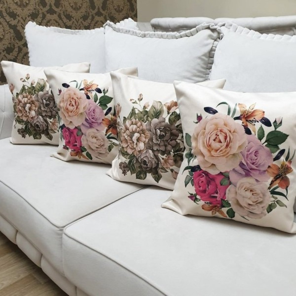 Körfez Kırlent Çiçekli Desen Kırlent Kılıfı 4'lü Kombin Set - 43 x 43 cm - Renkli Kırlent / Mobilya Yastığı Fiyatı