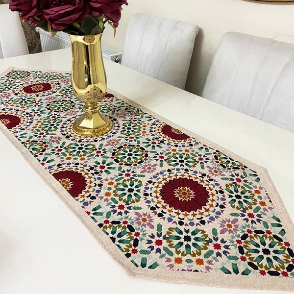 Körfez Kırlent Goblen Dokuma Kumaş Dekoratif Runner 40 x 140 Cm - Renkli Masa Örtüsü Fiyatı